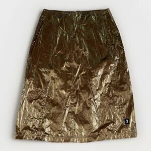 Stussy Metallic Bronze Skirt Women's Size XS Pencil Mini Gold Nylon